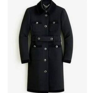 J. Crew Black Velvet Trimmed Lady Day Coat in Italian Wool. Black NWT